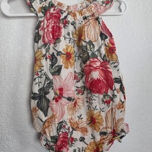 Toddler 18m Floral Onesie with Pinks & Mustard Blooms And Leaves